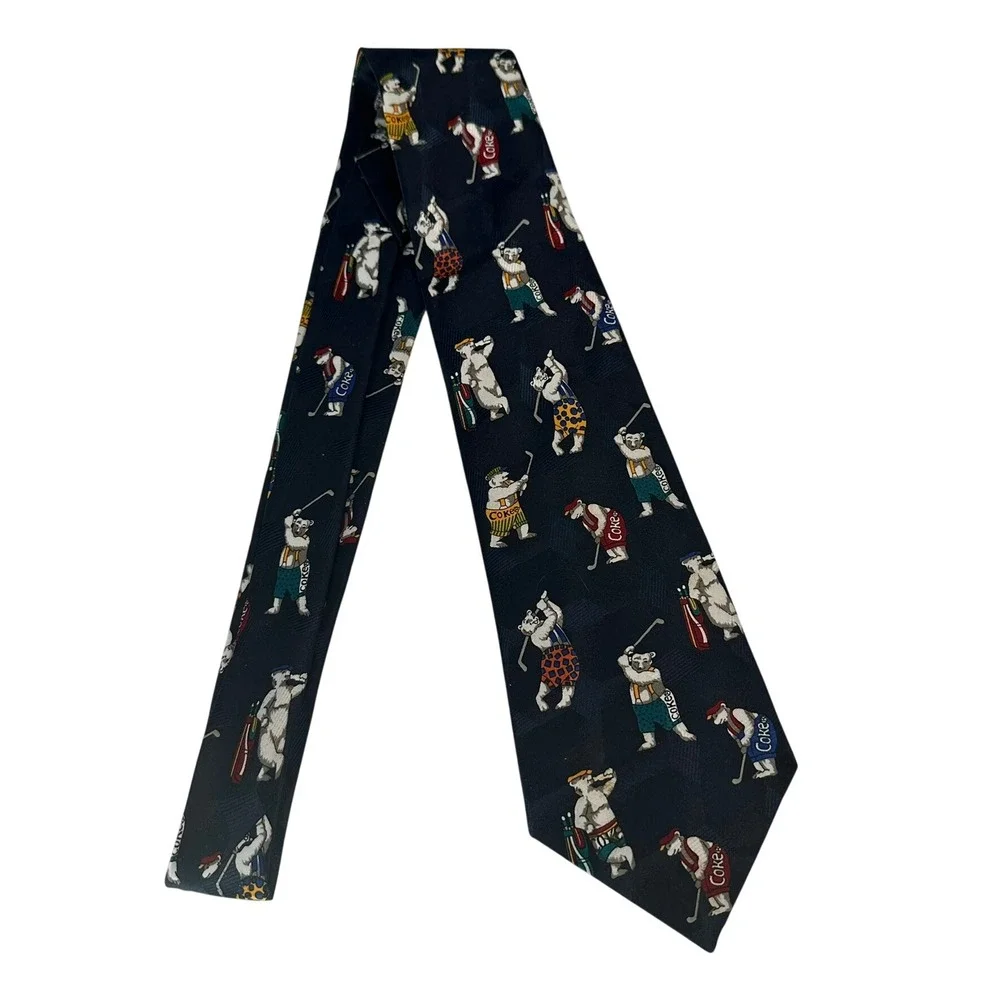 Coca Cola Mens  Golfing Polar Bear Novelty Necktie Tie Coke Quirky Collector Fun